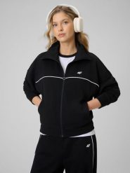 4F Bluza dresowa regular bez kaptura damska - czarna S. Czarne kardigany damskie 4F, s, bez wzorów, z bawełny. Za 179.99 zł.