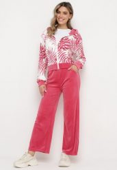 Różowy Welurowy Komplet Dresowy Bluza z Florystycznym Printem i Szerokie Spodnie Taniussa. Czerwone bluzy damskie Born2be, m, bez wzorów, z dresówki, bez kaptura. Za 69.99 zł.
