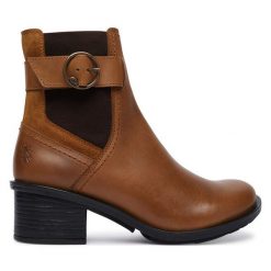 Botki Fly London. Brązowe botki damskie Fly London, bez obcasa, na słupku, bez zapięcia. Za 769.99 zł.