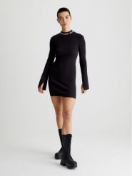 Calvin Klein Sukienka dzianinowa w kolorze czarnym rozmiar: M. Czarne sukienki damskie Calvin Klein, bez wzorów, z bawełny, bez ramiączek. Za 207.39 zł.