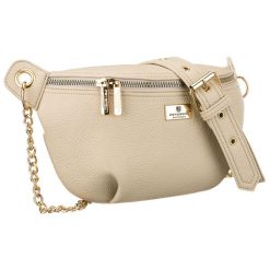 Beżowa saszetka damska ze skóry ekologicznej zamykana suwakiem, zawieszona na regulowanym pasku - Peterson. Brązowe nerki i saszetki damskie Peterson, bez wzorów, ze skóry ekologicznej. Za 71.99 zł.