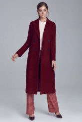 Bordowy Elegancki Długi Płaszcz Dwurzędowy. Czerwone płaszcze damskie Nife, l, bez wzorów, z materiału, bez kaptura. Za 379.90 zł.