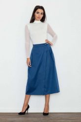 Niebieska Spódnica Trapezowa Midi z Kieszeniami. Niebieskie spódnice damskie Figl, xl, bez wzorów, z elastanu, midi. Za 199.00 zł.