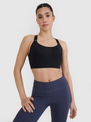 4F Biustonosz treningowy z wysokim wsparciem - czarny S. Czarne biustonosze sportowe damskie 4F, bez wzorów. W wyprzedaży za 129.99 zł.