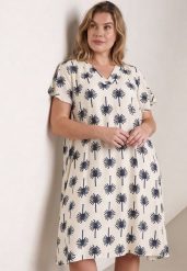 Niebieska Sukienka z Wiskozy w Palmy z Asymetrycznym Dołem Sissil. Niebieskie sukienki damskie Born2be, bez wzorów, z wiskozy, bez ramiączek. Za 99.99 zł.