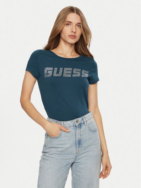 Guess T-Shirt V4BI16 KCIV1 Niebieski Regular Fit. Niebieskie t-shirty damskie Guess, xxs, z aplikacjami, z bawełny, bez kołnierzyka. Za 129.99 zł.
