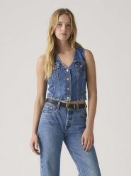 Levi's Kamizelka dżinsowa w kolorze niebieskim rozmiar: S. Niebieskie kamizelki damskie Levi's, s, bez wzorów, z bawełny, bez kaptura. Za 126.95 zł.