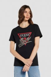 GUESS Сzarny t-shirt Love Tee. Czarne t-shirty damskie Guess, s, z aplikacjami, bez kołnierzyka. W wyprzedaży za 126.99 zł.