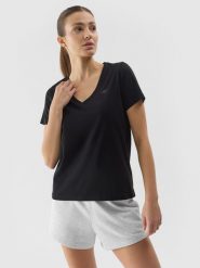 4F T-shirt gładki damski - czarny XS. Czarne t-shirty damskie 4F, xs, bez wzorów, z bawełny, bez kołnierzyka. W wyprzedaży za 39.99 zł.