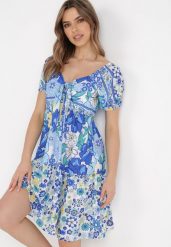 Biało-Niebieska Sukienka Ampea. Niebieskie sukienki damskie Born2be, bez wzorów, klasyczne, bez ramiączek. Za 189.99 zł.
