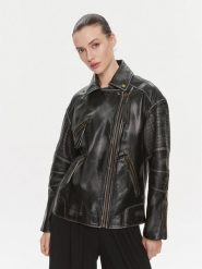 MAX&Co. Kurtka skórzana Ugolina Czarny Regular Fit. Czarne kurtki damskie MAX&Co., bez wzorów, ze skóry, bez kaptura. Za 1,999.00 zł.