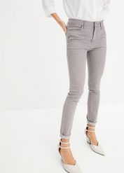 Dżinsy skinny ze średnim stanem. Szare jeansy damskie bonprix, bez wzorów, z jeansu. Za 129.99 zł.