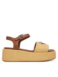 LOVE MOSCHINO Sandały JA16127I0OJR610B Beżowy. Brązowe sandały damskie Love Moschino, bez wzorów, z materiału, bez obcasa, na koturnie, bez zapięcia. Za 929.99 zł.