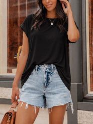 Milan Kiss Koszulka w kolorze czarnym rozmiar: XL. Czarne bluzki damskie Milan Kiss, xl, bez wzorów, z bawełny, bez kołnierzyka, bez ramiączek. Za 129.95 zł.