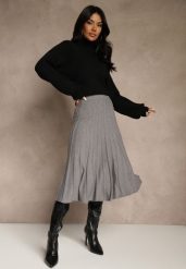 Szara Dzianinowa Spódnica Plisowana o Rozkloszowanym Kroju Tuswia. Szare spódnice damskie Renee, na co dzień, l, z aplikacjami, z dzianiny, klasyczne, midi. Za 69.99 zł.