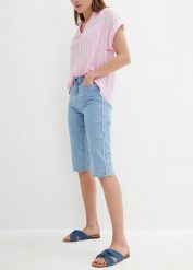 Bermudy dżinsowe ze stretchem. Niebieskie rurki damskie bonprix, bez wzorów, z jeansu. Za 79.99 zł.