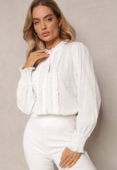 Biała Bawełniana Koszula z Koronką Raymonilla. Białe koszule damskie Renee, s, bez wzorów, z bawełny, bez kołnierzyka, bez ramiączek. Za 79.99 zł.