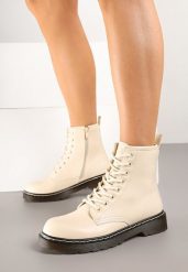 Beżowe Botki Workery z Sznurowaniem Eroania. Brązowe botki damskie Born2be, bez obcasa, na płaskiej podeszwie, bez zapięcia. Za 149.99 zł.