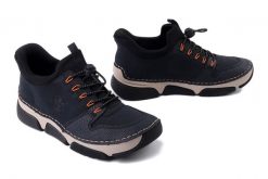 RIEKER 45963-14 blue, półbuty damskie. Niebieskie półbuty damskie Rieker, bez wzorów, z gumy, bez obcasa, bez zapięcia. Za 389.90 zł.