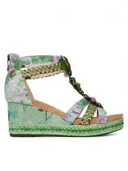 Laura Vita Sandały Facyo 72 Zielony. Zielone sandały damskie LAURA VITA, bez wzorów, ze skóry, bez obcasa, na koturnie, bez zapięcia. Za 449.99 zł.