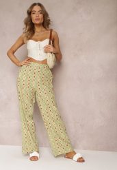 Jasnozielone Szerokie Spodnie w Fantazyjny Print Bawełniane Rosabella. Zielone spodnie materiałowe damskie Renee, z aplikacjami, z bawełny, długie. Za 64.99 zł.