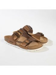 BACKSUN Klapki w kolorze miedzianym rozmiar: 37. Brązowe klapki damskie Backsun, bez wzorów, z materiału, z otwartym noskiem, bez obcasa, bez zapięcia. Za 130.99 zł.