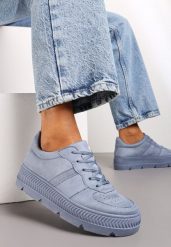 Niebieskie Sneakersy na Grubej Podeszwie z Tłoczeniami Try to Forget. Niebieskie obuwie sportowe damskie Born2be, z dzianiny, bez zapięcia, trekkingowe. Za 79.99 zł.