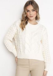 Jasnobeżowy Sweter z Bawełną i Wełną z Warkoczykowym Splotem Venqille. Brązowe swetry klasyczne damskie Born2be, m, z bawełny, bez kołnierzyka. Za 89.99 zł.