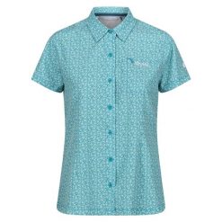 Damska Koszulka Podróżna Z Krótkim Rękawem W Kwiatowy Wzór. Niebieskie koszulki damskie Regatta, s, bez wzorów, bez kołnierzyka, bez ramiączek. Za 63.99 zł.