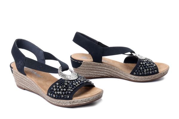 RIEKER 62451-14 blue, sandały damskie. Niebieskie sandały damskie Rieker, bez wzorów, z gumy, bez obcasa, bez zapięcia. Za 223.93 zł.