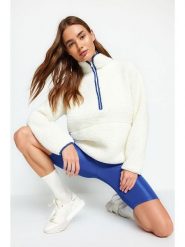 Trendyol Bluza polarowa w kolorze kremowym rozmiar: S. Brązowe bluzy damskie Trendyol, s, bez wzorów, z polaru, bez kaptura. Za 69.75 zł.