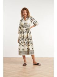 Smashed Lemon Sukienka w kolorze kremowo-beżowo-czarnym rozmiar: XL. Brązowe sukienki damskie Smashed Lemon, bez wzorów, z tkaniny, bez ramiączek. Za 207.39 zł.