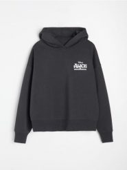 Dresowa bluza hoodie z nadrukiem na plecach Alice in Wonderland - szary. Szare bluzy damskie Sinsay, l, bez wzorów, z dresówki, bez kaptura. Za 69.99 zł.