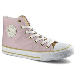 Trampki damskie Big Star, materiałowa sznurowana cholewka na klasycznym płaskim gumowym spodzie, nude, HH274447. Czerwone trampki damskie Big Star, bez wzorów, z gumy, za kostkę, bez zapięcia. Za 71.99 zł.