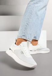 Białe Sneakersy z Siateczkową Cholewką Saramis. Białe obuwie sportowe casual damskie Renee, z jeansu. Za 79.99 zł.