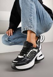 Czarne Sneakersy na Platformie z Tłoczeniem z Geometrycznym Motywem Delothiel. Czarne obuwie sportowe damskie Renee, z jeansu, bez zapięcia. Za 99.99 zł.