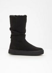 Kozaki. Czarne kozaki damskie bonprix, bez obcasa, bez zapięcia. Za 147.99 zł.