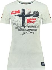 Geographical Norway Koszulka "Jarry" w kolorze białym rozmiar: M. Białe bluzki damskie Geographical Norway, m, bez wzorów, z bawełny, bez kołnierzyka, bez ramiączek. Za 43.88 zł.