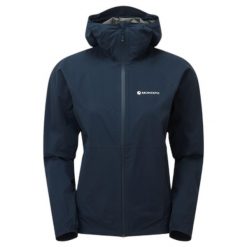 Kurtka przeciwdeszczowa z kapturem dla kobiet Montane Minimus Lite. Niebieskie kurtki damskie Montane, bez wzorów, z kapturem. W wyprzedaży za 900.90 zł.