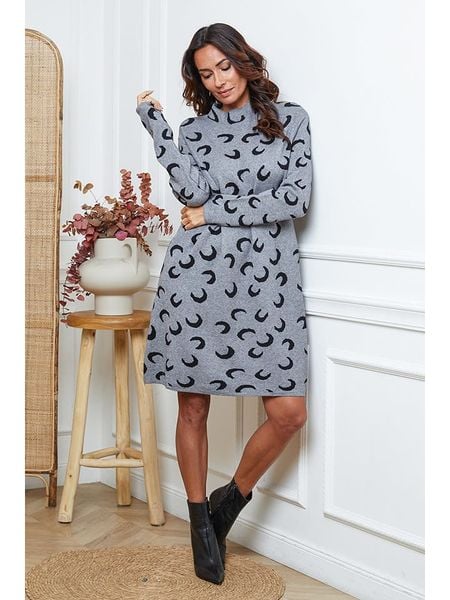 So Cachemire Sukienka dzianinowa "Muggio" w kolorze czarno-szarym rozmiar: XL. Szare sukienki damskie So Cachemire, bez wzorów, z dzianiny, bez ramiączek. Za 166.10 zł.