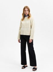 SELECTED FEMME Sweter "Fry" w kolorze kremowym rozmiar: XL. Brązowe swetry klasyczne damskie Selected Femme, xl, z wełny, bez kołnierzyka. Za 105.88 zł.