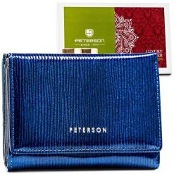 Portfel damski Peterson PTN 15-09-PR niebieski. Niebieskie portfele damskie Peterson, bez wzorów, ze skóry. Za 104.00 zł.