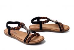 Artiker Relaks 58C0739 BLACK/LEOPARD, sandały damskie. Czarne sandały damskie Artiker Relaks, bez wzorów, bez obcasa, na płaskiej podeszwie, bez zapięcia. Za 119.90 zł.