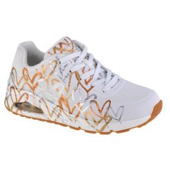 Buty sportowe Sneakersy damskie, Skechers Uno-Metallic Love. Białe obuwie sportowe casual damskie Skechers, z gumy, trekkingowe. Za 399.99 zł.