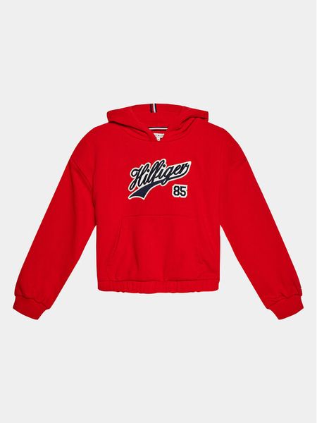 Tommy Hilfiger Bluza Hilfiger Script Hoodie KG0KG07721 Czerwony Regular Fit. Czerwone bluzy dziewczęce Tommy Hilfiger, bez wzorów, z bawełny, bez ramiączek, bez kaptura. Za 219.99 zł.