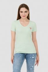 GUESS Miętowy t-shirt Mini Triangle Tee. Zielone t-shirty damskie Guess, s, z aplikacjami, bez kołnierzyka. W wyprzedaży za 84.99 zł.