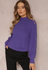Fioletowy Sweter Dzianinowy z Długim Rękawem i Guzikami Kithi. Fioletowe swetry klasyczne damskie Renee, z dzianiny, bez kołnierzyka. Za 129.99 zł.