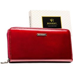 Portfel damski w typie piórnika ze skóry naturalnej i ekologicznej w czerwonym kolorze zamykany suwakiem - Rovicky. Czerwone portfele damskie ROVICKY, bez wzorów, ze skóry. Za 74.99 zł.