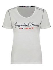 Geographical Norway Koszulka "Jeanne" w kolorze białym rozmiar: XXL. Białe bluzki damskie Geographical Norway, xxl, bez wzorów, z bawełny, bez kołnierzyka, bez ramiączek. Za 35.18 zł.