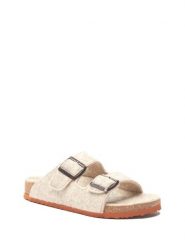 Comfortfusse Wełniane klapki w kolorze beżowym rozmiar: 39. Brązowe klapki damskie Comfortfüße, bez wzorów, z materiału, z otwartym noskiem, bez obcasa, bez zapięcia. Za 207.39 zł.